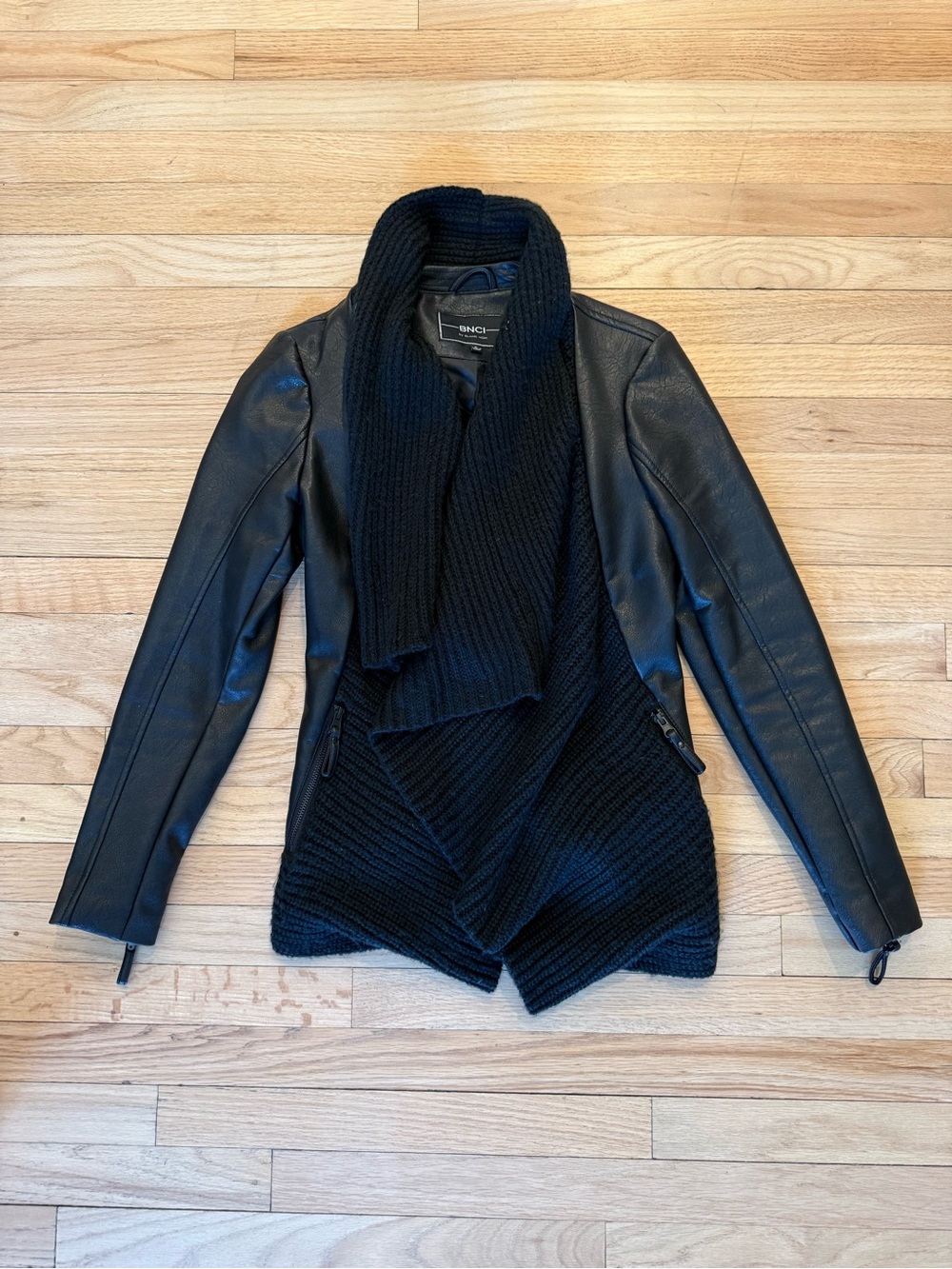 BNCI Black Leather-Sleeve & Knit Jacket